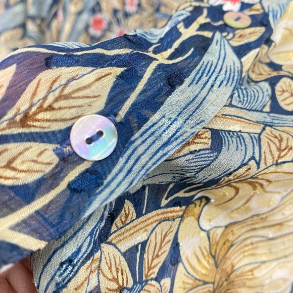 Morris & Co X H&M womens Size 6 Floral Button Up Blouse Puff Sleeve Front Tie - Picture 5 of 11